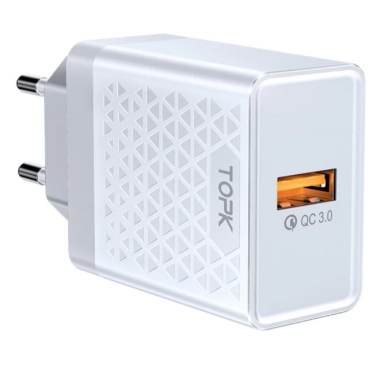 Оригінальний зарядний блок живлення TOPK швидка зарядка Quick Charge 3.0 Білий
