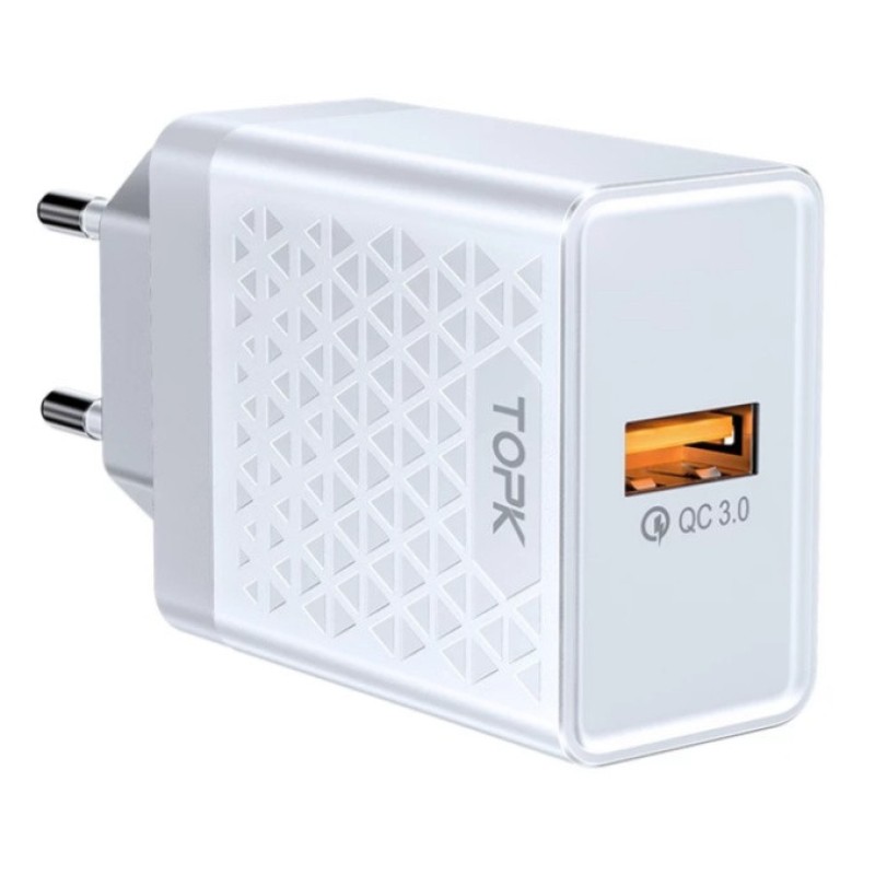 Оригінальний зарядний блок живлення TOPK швидка зарядка Quick Charge 3.0 Білий