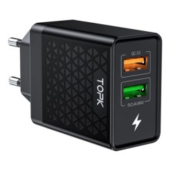 Оригінальний зарядний блок живлення TOPK на 2 USB швидка зарядка Quick Charge 3.0 Чорний