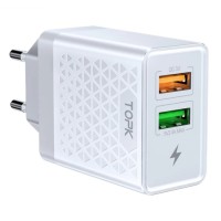 Оригінальний зарядний блок живлення TOPK на 2 USB швидка зарядка Quick Charge 3.0 Білий