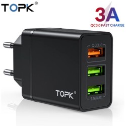 Оригінальний зарядний блок живлення TOPK на 3 USB швидка зарядка Quick Charge 3.0 Чорний Оригінальний зарядний блок живлення TOPK на 3 USB швидка зарядка Quick Charge 3.0 Чорний