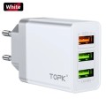 Оригінальний зарядний блок живлення TOPK на 3 USB швидка зарядка Quick Charge 3.0 Білий