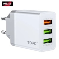 Оригінальний зарядний блок живлення TOPK на 3 USB швидка зарядка Quick Charge 3.0 Білий