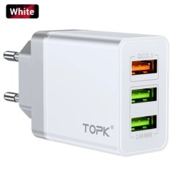 Оригінальний зарядний блок живлення TOPK на 3 USB швидка зарядка Quick Charge 3.0 Білий Оригінальний зарядний блок живлення TOPK на 3 USB швидка зарядка Quick Charge 3.0 Білий