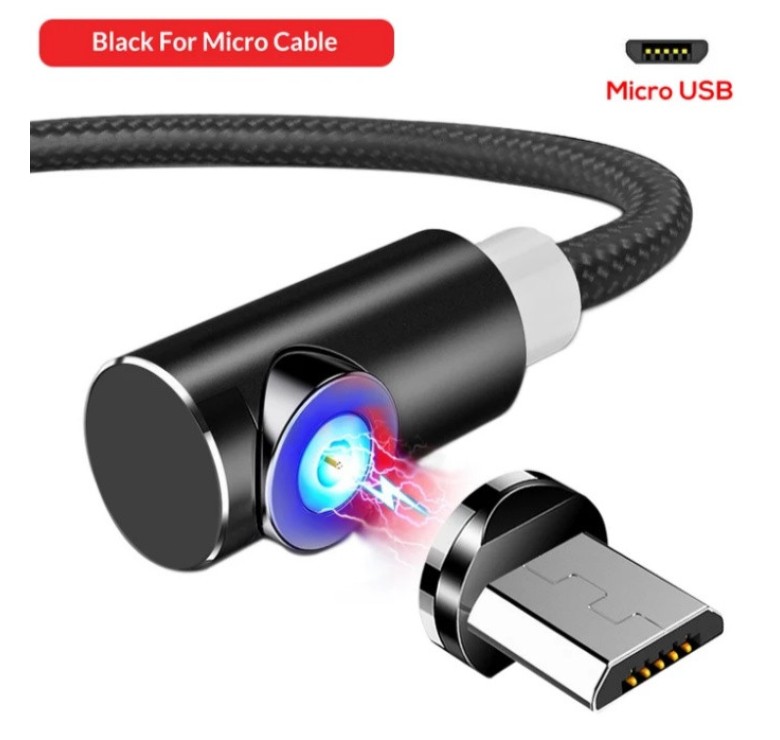 Магнітний Угловий Micro USB кабель TOPK Чорний 2 метри