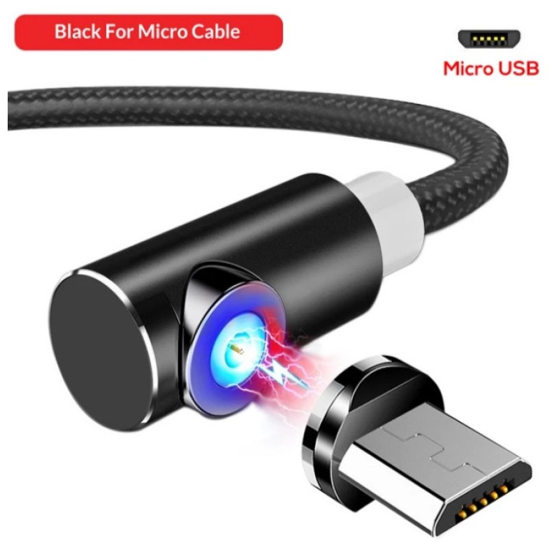 Магнітний Угловий Micro USB кабель TOPK Чорний 2 метри