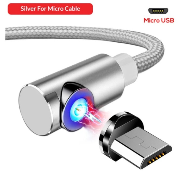 Магнітний Кутовий Micro USB кабель TOPK Сірий 2 метра