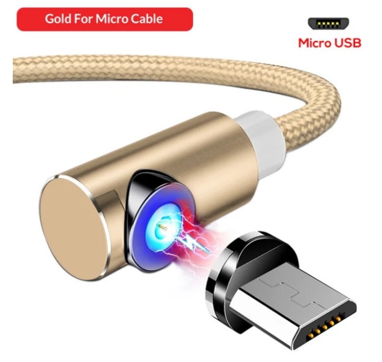 Магнітний Кутовий Micro USB кабель TOPK Золотий 2 метра