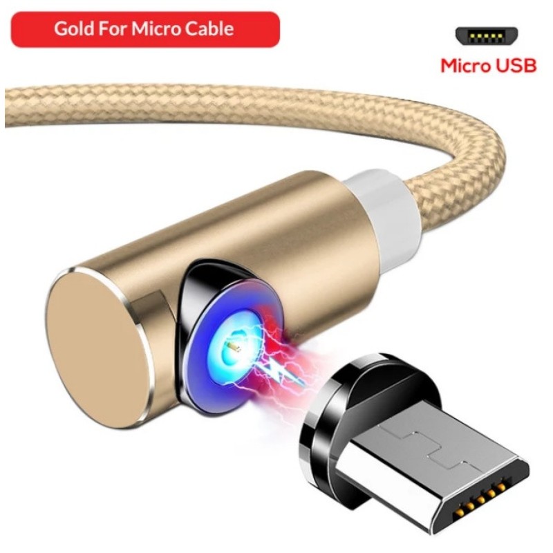 Магнітний Угловий Micro USB кабель TOPK Золотий 2 метри