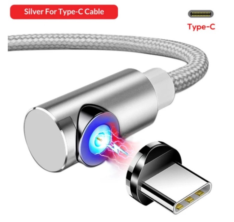 Магнітний Кутовий Type C USB кабель TOPK Сірий 2 метра