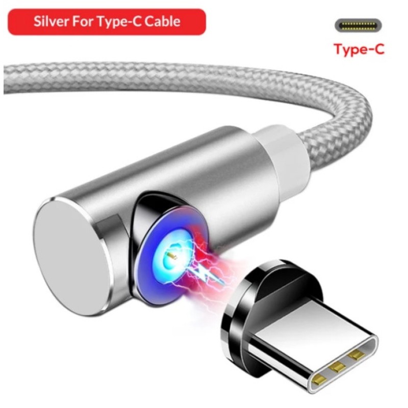 Магнітний кутовий Type C USB кабель TOPK Сірий 2 метри