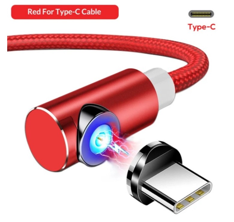 Магнітний Кутовий Type C USB кабель TOPK Червоний 2 метра