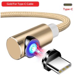 Магнітний кутовий Type C USB кабель TOPK Золотий 2 метри