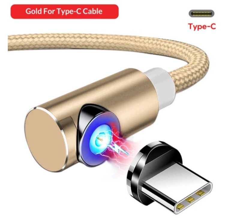 Магнітний Кутовий Type C USB кабель TOPK Золотий 2 метра