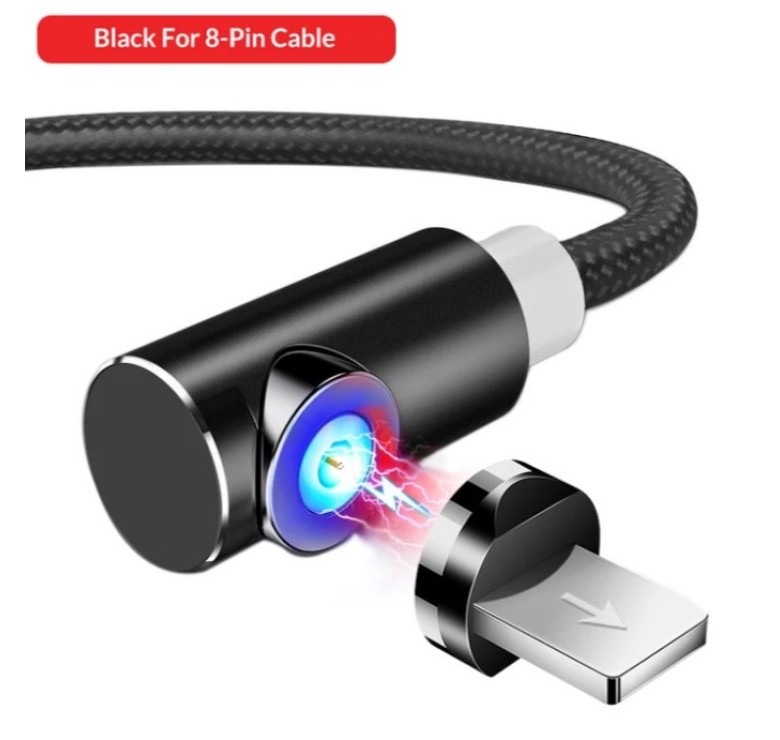 Магнітний Кутовий USB кабель TOPK (Lightning) для Iphone Чорний 2 метра