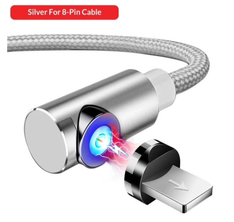 Магнітний Кутовий USB кабель TOPK (Lightning) для Iphone Сірий 2 метра