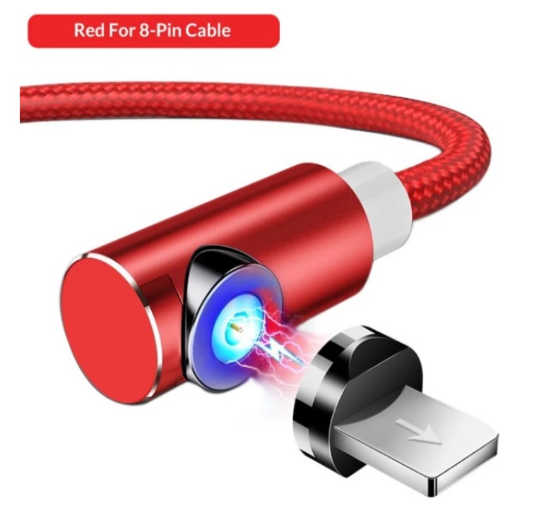 Магнітний Кутовий USB кабель TOPK (Lightning) для Iphone червоний 2 метра
