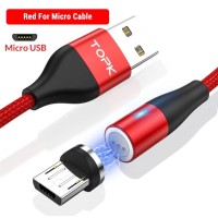 Магнітний круглий кабель Micro USB TOPK для швидкої зарядки Червоний