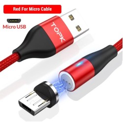 Магнітний круглий кабель Micro USB TOPK для швидкої зарядки Червоний