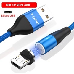 Магнітний круглий кабель Micro USB TOPK для швидкої зарядки Синій