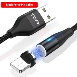 Магнітний круглий USB кабель (Lightning) 8-pin для швидкої зарядки Iphone Чорний