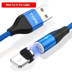 Магнітний круглий USB кабель (Lightning) 8-pin для швидкої зарядки Iphone Синій