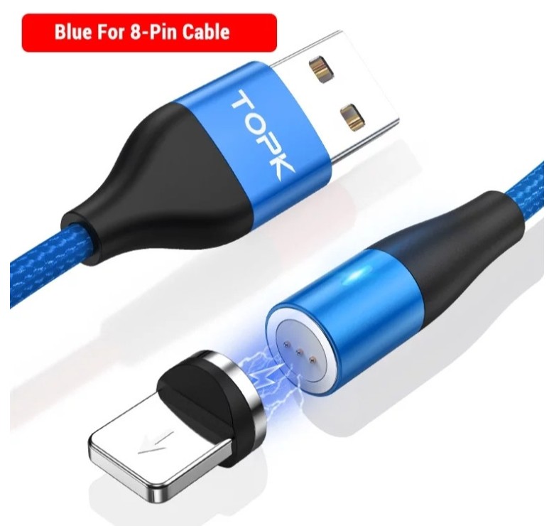 Магнітний круглий USB кабель (Lightning) 8-pin для швидкої зарядки Iphone Синій