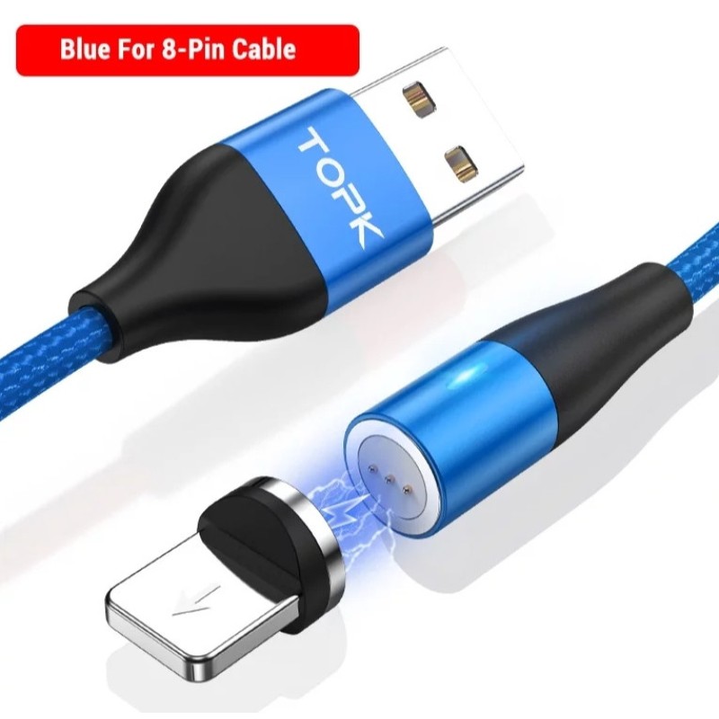Магнітний круглий USB кабель (Lightning) 8-pin для швидкої зарядки Iphone Синій