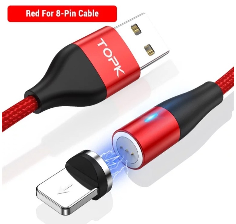 Магнітний круглий USB кабель (Lightning) 8-pin для швидкої зарядки Iphone Червоний