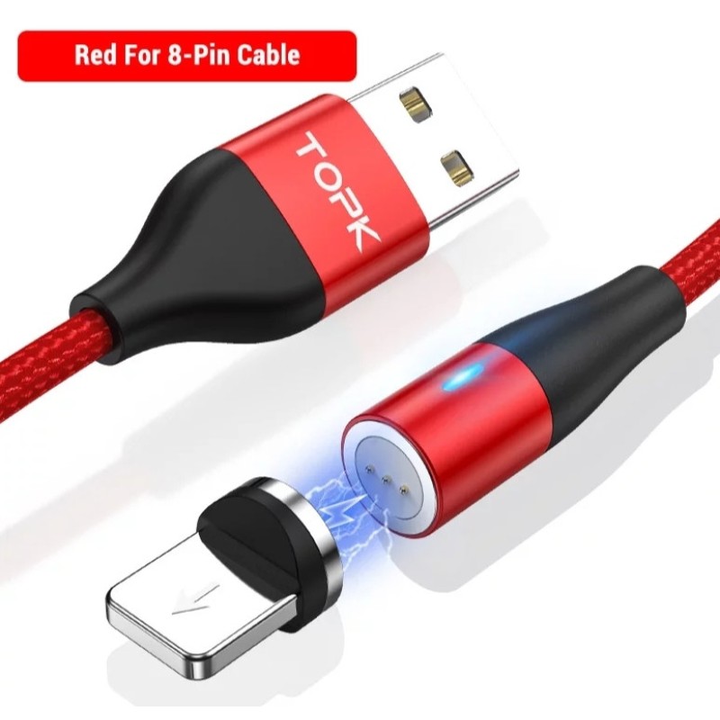 Магнітний круглий USB кабель (Lightning) 8-pin для швидкої зарядки Iphone Червоний