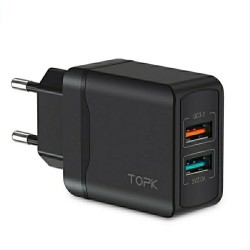 Оригінальний зарядний блок живлення TOPK на 2 USB швидка зарядка Quick Charge 3.0 Чорний Стиль 2