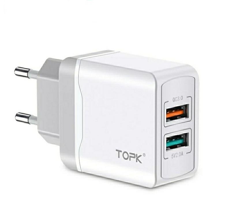 Оригінальний зарядний блок живлення TOPK на 2 USB швидка зарядка Quick Charge 3.0 Білий Стиль 2