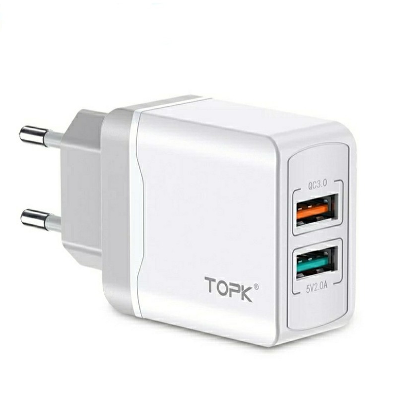 Оригінальний зарядний блок живлення TOPK на 2 USB швидка зарядка Quick Charge 3.0 Білий Стиль 2