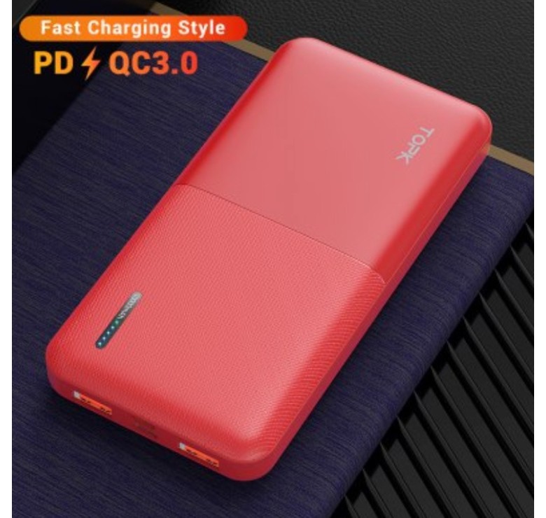 Зарядний пристрій Power Bank TOPK Швидка зарядка QC 3.0 10000 mAh Червоний