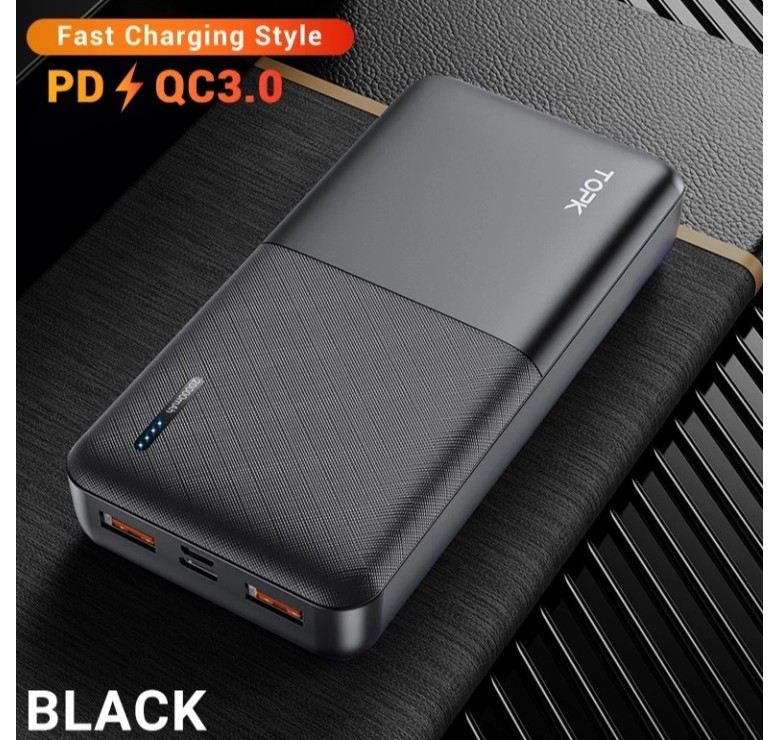 Зарядний пристрій Power Bank TOPK Швидка зарядка QC 3.0 20000 mAh Чорний