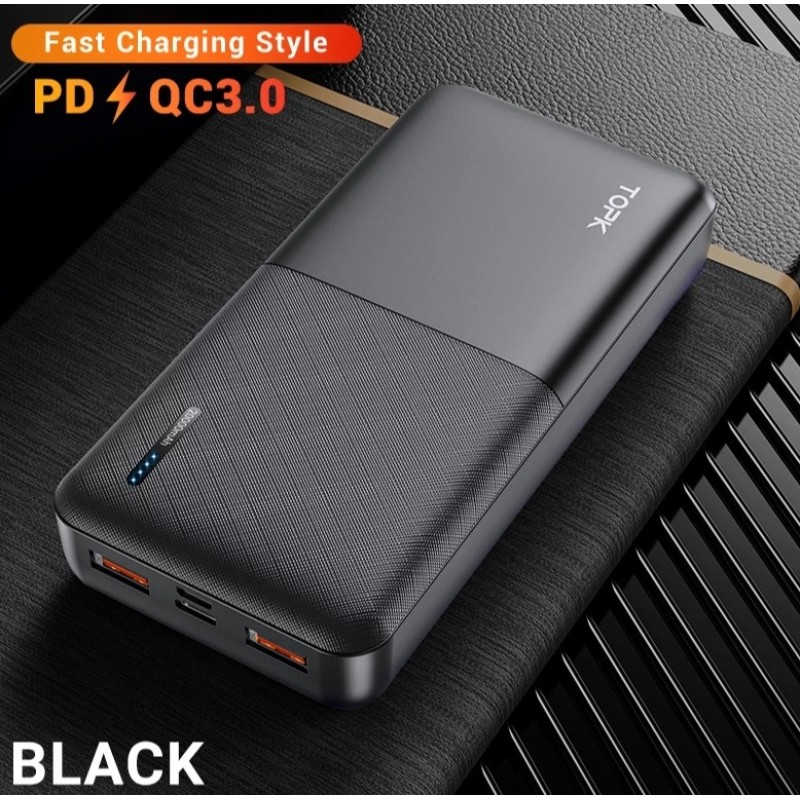 Зарядний пристрій Power Bank TOPK Швидка зарядка QC 3.0 20000 mAh Чорний