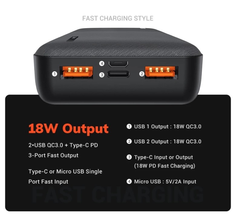 Зарядний пристрій Power Bank TOPK Швидка зарядка QC 3.0 20000 mAh Чорний