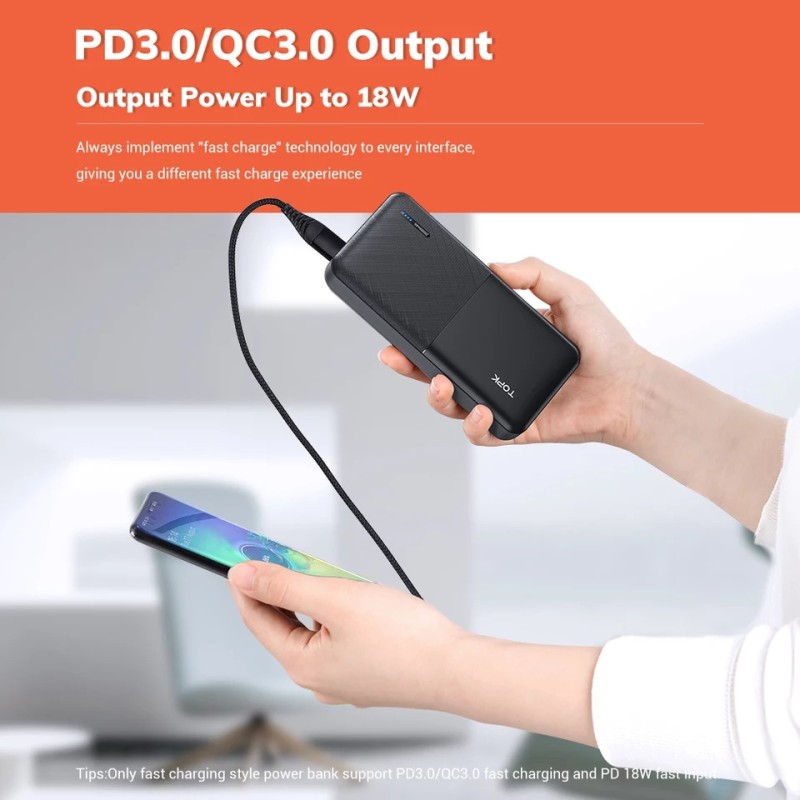 Зарядний пристрій Power Bank TOPK Швидка зарядка QC 3.0 20000 mAh Чорний