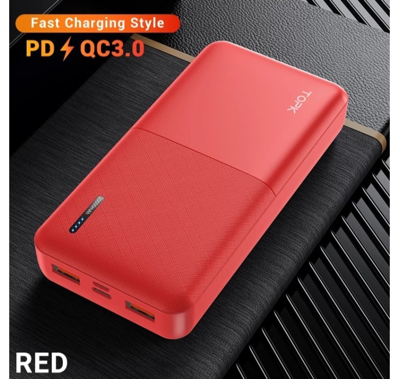 Зарядний пристрій Power Bank TOPK Швидка зарядка QC 3.0 20000 mAh Червоний