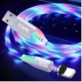 Магнітний USB кабель для Iphone (8-Pin) TOPK Cвітиться (мультиколір) швидка зарядкa 3A Білий