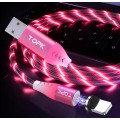 Магнітний USB кабель для Iphone (8-Pin) TOPK Cвітиться (червоним) швидка зарядкa 3A Розовий