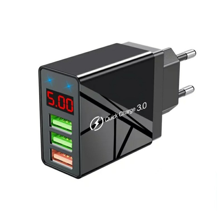 Оригінальний зарядний блок живлення Elough з дисплеєм на 3 USB швидка зарядка Quick Charge 3.0 Чорний