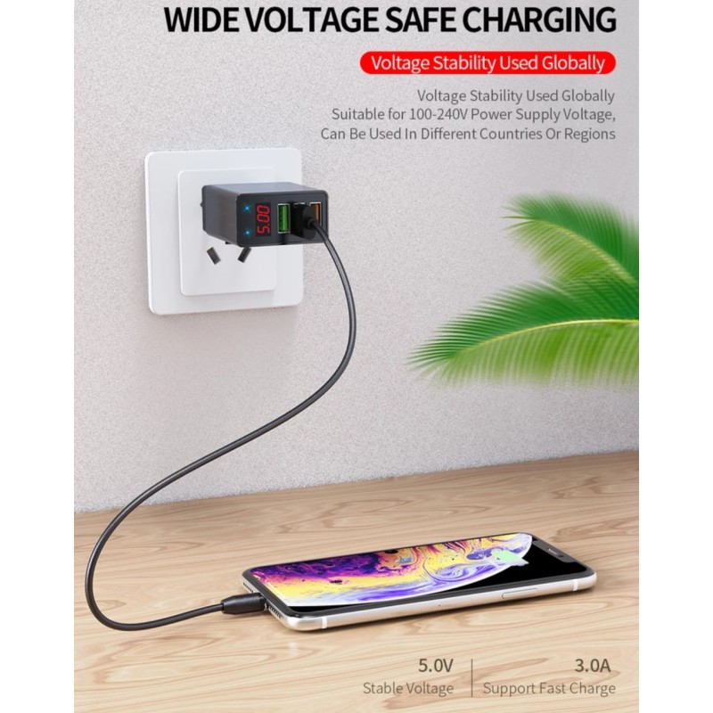 Оригінальний зарядний блок живлення Elough з дисплеєм на 3 USB швидка зарядка Quick Charge 3.0 Чорний