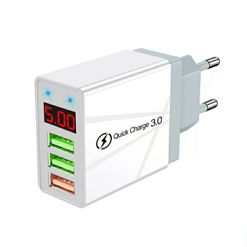 Оригінальний зарядний блок живлення Elough з дисплеєм на 3 USB швидка зарядка Quick Charge 3.0 Білий