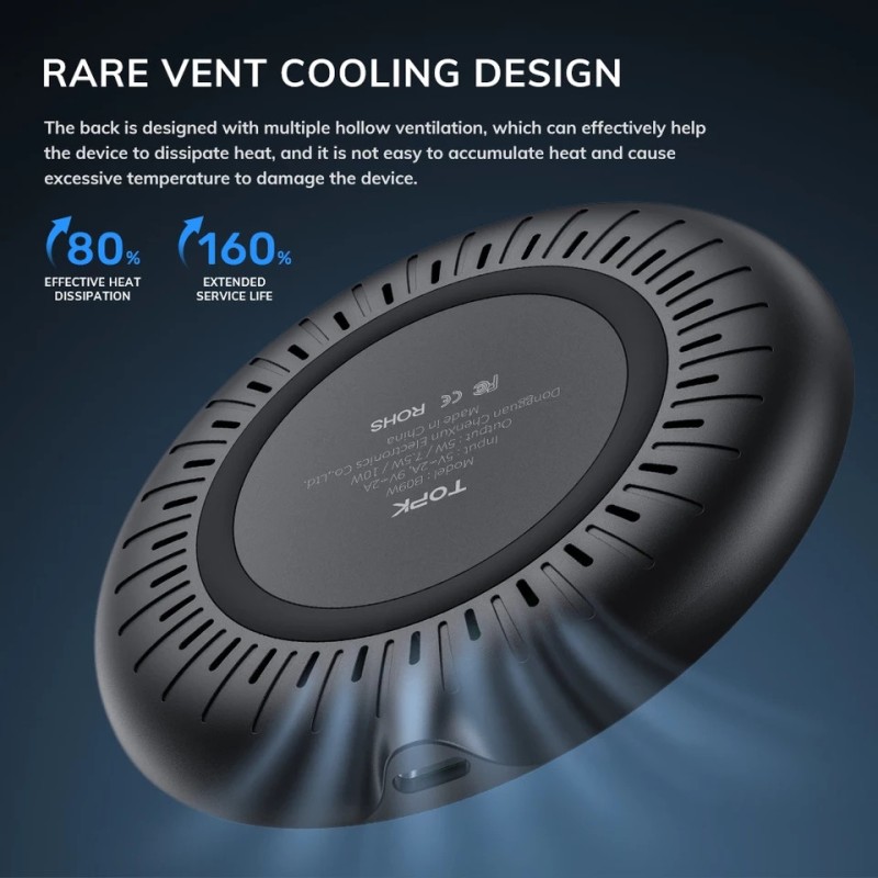 Безпроводове оригінальне зарядне пристрій TOPK B09W швидка зарядка 10W Чорний