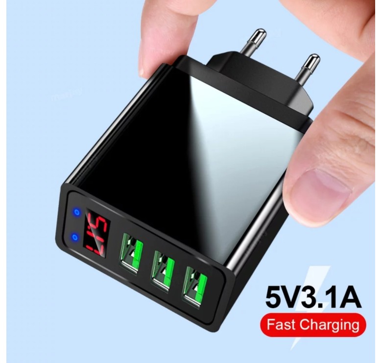Зарядной блок питания Elough с дисплеем на 3 USB быстрая зарядка 5V 3.1A Черный