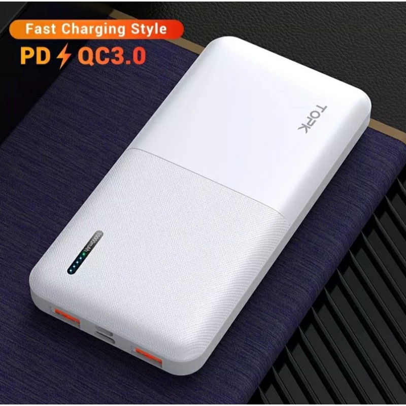 Зарядний пристрій Power Bank TOPK Швидка зарядка QC 3.0 10000 mAh Білий