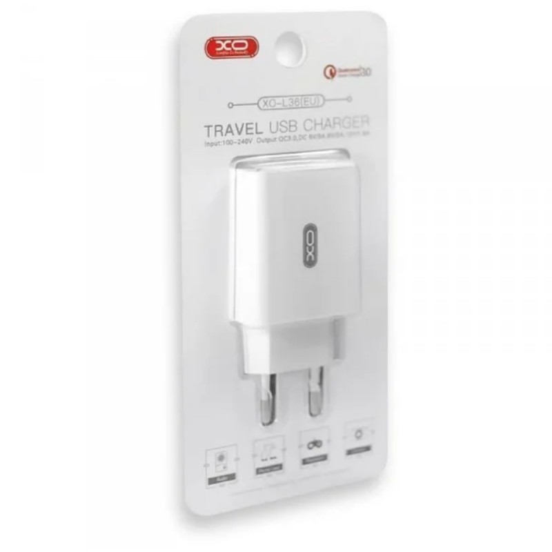 Мережевий зарядний пристрій XO-L36 Quick Charge 3.0 (18W) Білий
