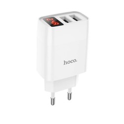 Оригінальний зарядний блок живлення 2 USB Hoco. C86A 5V 2.4 А з дисплеєм Білий