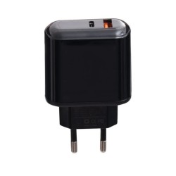 Блок живлення з дисплеєм XO-L42 Швидка зарядка Quick Charge 3.0 USB + Type C Чорний